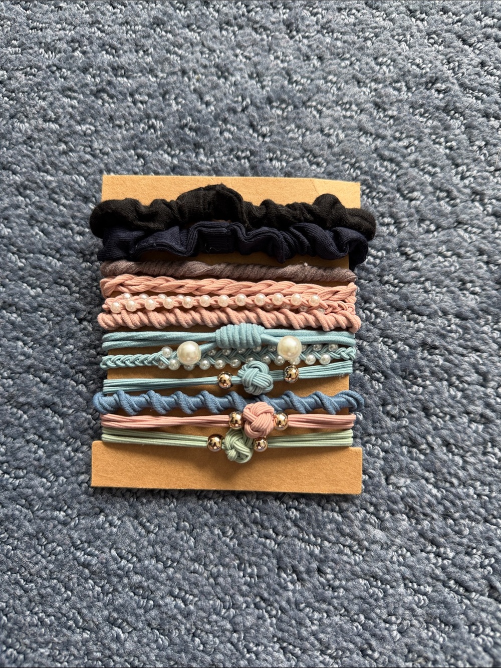 Girls Elastic Hair Tie Set - Pastel Pink, Mint & Navy